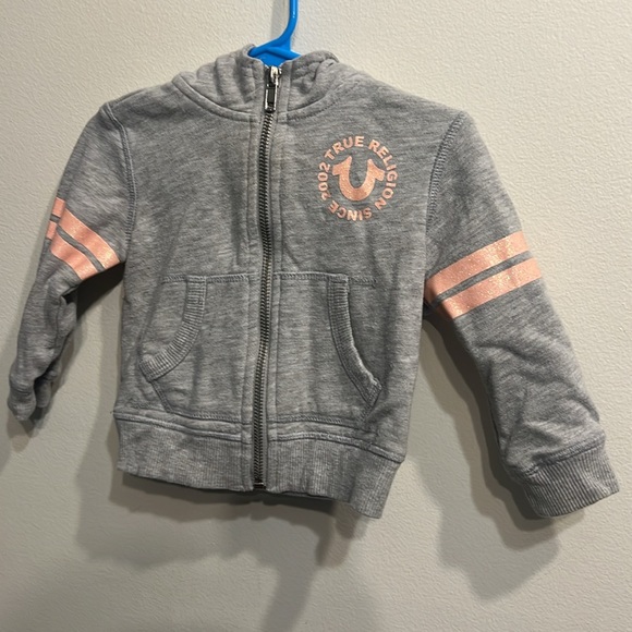 Baby girls TRUE RELIGION BRAND grey hoodie with pockets. Size 12 months. - Picture 2 of 5